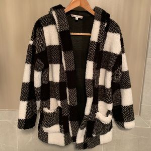 Sherpa cardigan with hood and pockets